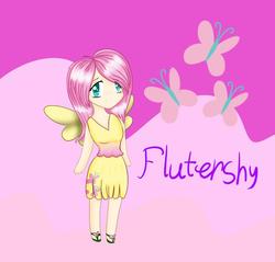 Size: 800x766 | Tagged: safe, artist:vikuskaal, fluttershy, human, g4, abstract background, chibi, female, humanized, solo, winged humanization, wings