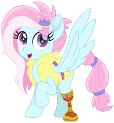 Size: 1388x1500 | Tagged: safe, artist:cloudy glow, kerfuffle, pony, g4, my little pony: rainbow roadtrip, amputee, female, mare, open mouth, prosthetic leg, prosthetic limb, prosthetics, raised hoof, simple background, smiling, solo, spread wings, transparent background, vector, wings