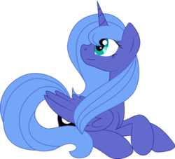Size: 800x726 | Tagged: safe, artist:vikuskaal, princess luna, alicorn, pony, g4, season 1, female, looking at something, looking back, mare, missing accessory, profile, prone, s1 luna, smiling, solo, vector