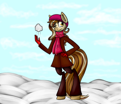 Size: 700x600 | Tagged: safe, artist:vikuskaal, oc, oc only, oc:cookie, anthro, snow, snowball, solo, winter