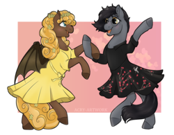 Size: 2750x2150 | Tagged: safe, artist:acry-artwork, oc, bat pony, earth pony, pony, clothes, dancing, dress, female, high res