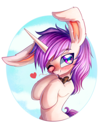 Size: 3508x4329 | Tagged: safe, artist:chaosangeldesu, oc, oc only, oc:lapush buns, bunnycorn, pony, unicorn, bunny ears, bust, cute, heart, looking at you, one eye closed, simple background, solo, transparent background, wink