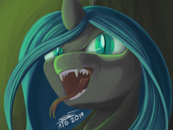 Size: 4000x3000 | Tagged: safe, artist:sigilponies, queen chrysalis, changeling, changeling queen, g4, fangs, female, forked tongue, open mouth, slit pupils, solo