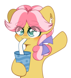 Size: 2000x2200 | Tagged: safe, artist:etoz, kettle corn, earth pony, pony, g4, blushing, check em, colored pupils, cute, drink, drinking, ear fluff, eye clipping through hair, eyebrows, eyebrows visible through hair, female, filly, heart eyes, high res, kettlebetes, simple background, solo, straw, transparent background, wingding eyes