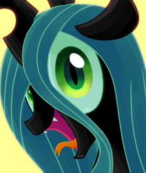 Size: 1698x2000 | Tagged: safe, artist:andromedasparkz, queen chrysalis, changeling, changeling queen, g4, fangs, female, forked tongue, smiling, solo