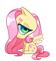 Size: 1280x1389 | Tagged: safe, artist:boringartist, fluttershy, pegasus, pony, g4, chibi, cute, female, profile, shyabetes, simple background, sitting, solo, transparent background, two toned wings, wings
