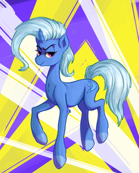 Size: 2900x3600 | Tagged: safe, artist:mazzianz, trixie, pony, g4, abstract background, female, high res, lanky, lidded eyes, skinny, smiling, smirk, solo, thin