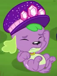 Size: 538x720 | Tagged: safe, screencap, spike, spike the regular dog, dog, equestria girls, g4, lost and pound, lost and pound: spike, my little pony equestria girls: choose your own ending, eyes closed, paw pads, paws, spike's festival hat, tail, underpaw