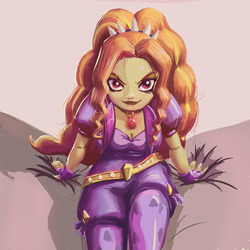 Size: 2450x2450 | Tagged: safe, artist:beza, adagio dazzle, equestria girls, g4, breasts, cleavage, clothes, eyeliner, female, gem, high res, leggings, looking at you, makeup, siren gem, sitting, smiling, smirk, solo