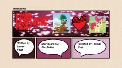 Size: 1000x563 | Tagged: safe, apple bloom, earth pony, fairy, pony, g4, abby's flying fairy school, exploitable meme, female, filly, gonnibloom, gonnigan, heart, heart background, implied lincoln loud, meme, milkshake! mix, shipping, sweet lovey dovey love potion relief, the loud house, title card