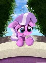 Size: 4550x6300 | Tagged: safe, artist:darksly, diamond tiara, earth pony, pony, crusaders of the lost mark, g4, absurd resolution, bridge, crying, cute, female, filly, floppy ears, jewelry, open mouth, outdoors, sad, scene interpretation, solo, tears of sadness, the pony i want to be, tiara, tree