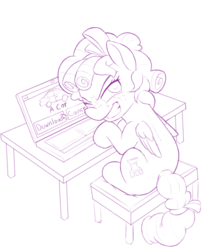 Size: 1000x1216 | Tagged: safe, artist:dstears, cozy glow, pegasus, pony, g4, car, computer, cozybetes, cute, escii keyboard, evil, evil grin, female, filly, grin, laptop computer, lidded eyes, lineart, looking at you, looking back, monochrome, piracy, pure concentrated unfiltered evil of the utmost potency, pure unfiltered evil, simple background, sitting, smiling, smirk, solo, white background, you wouldn't download a car