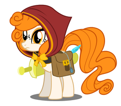 Size: 918x800 | Tagged: safe, artist:flash equestria photography, oc, oc only, oc:ginger ale, earth pony, pony, butt freckles, commission, earth pony oc, freckles, hood, saddle bag, solo, sword, weapon