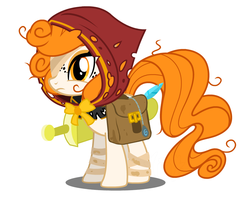 Size: 987x777 | Tagged: safe, artist:flash equestria photography, oc, oc only, oc:ginger ale, earth pony, pony, commission, earth pony oc, hood, saddle bag, solo, sword, weapon