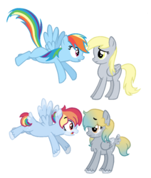 Size: 857x1012 | Tagged: safe, artist:thatonefluffs, derpy hooves, rainbow dash, pony, g4, feather butt, female, fluffy, freckles, headcanon, siblings, sisters, unshorn fetlocks