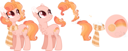 Size: 5708x2311 | Tagged: safe, artist:sh3llysh00, oc, oc only, oc:warm sunset, earth pony, pony, bald, clothes, female, magical lesbian spawn, mare, offspring, parent:pinkie pie, parent:twilight sparkle, parents:twinkie, reference sheet, scarf, simple background, solo, transparent background