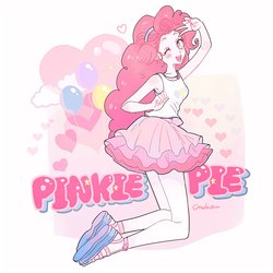 Size: 2508x2508 | Tagged: safe, artist:aina_umeda, pinkie pie, equestria girls, equestria girls series, g4, clothes, cute, diapinkes, female, geode of sugar bombs, hairband, heart, high res, magical geodes, one eye closed, pantyhose, peace sign, skirt, wink