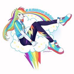 Size: 3049x3049 | Tagged: safe, artist:aina_umeda, rainbow dash, equestria girls, equestria girls series, g4, converse, female, geode of super speed, high res, magical geodes, rainbow, shoes, simple background, solo, white background