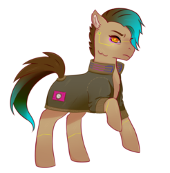 Size: 885x898 | Tagged: safe, artist:guiltyp, oc, oc only, oc:cyberpunk clock, earth pony, pony, clothes, female, mare, simple background, solo, transparent background