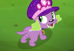 Size: 1033x716 | Tagged: safe, screencap, spike, spike the regular dog, dog, equestria girls, equestria girls series, g4, lost and pound, spoiler:choose your own ending (season 2), spoiler:eqg series (season 2), butt, dragonbutt, hat, lost and pound: fluttershy, male, paws, plot, smiling, spike's festival hat, tail