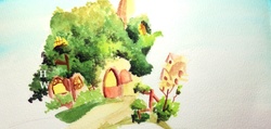 Size: 1175x559 | Tagged: safe, artist:hu乘云, cottage, home, no pony, texture, tree