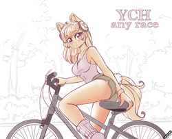 Size: 1754x1424 | Tagged: safe, artist:lifejoyart, anthro, bicycle, commission, not applejack, promenade, ride, solo, summer, your character here