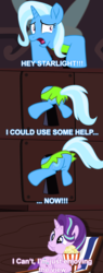 Size: 2154x5641 | Tagged: safe, alternate version, artist:ejlightning007arts, edit, starlight glimmer, trixie, g4, butt, buttstuck, chair, comic, crossover, fairy wings, food, funny, implied lesbian, implied shipping, implied startrix, keyhole, peter pan, plot, popcorn, stuck, the great and powerful ass, tinkerbell, wings