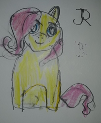 Size: 1350x1650 | Tagged: safe, artist:joeydr, fluttershy, pegasus, pony, g4, female, heart eyes, looking at you, mare, newbie artist training grounds, signature, simple background, solo, traditional art, white background, wingding eyes