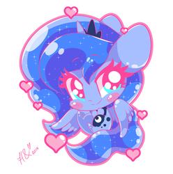 Size: 3892x3925 | Tagged: safe, artist:sohmasatori, part of a set, princess luna, alicorn, pony, g4, blushing, chibi, crown, cute, female, heart, high res, jewelry, lunabetes, mare, regalia, simple background, smiling, solo, white background