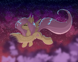 Size: 5000x4000 | Tagged: safe, artist:dinoalpaka, fluttershy, pegasus, pony, rcf community, cute, eyes closed, female, flying, mare, shyabetes, sky, solo, wings