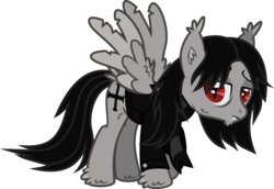 Size: 1237x850 | Tagged: safe, artist:lightningbolt, derpibooru exclusive, pegasus, pony, vampire, g4, .svg available, bags under eyes, butt fluff, clothes, ear fluff, fangs, gerard way, hoof fluff, jacket, lidded eyes, male, my chemical romance, ponified, raised hoof, scarf, show accurate, simple background, slit pupils, solo, stallion, svg, tail feathers, tattered, tattered wings, transparent background, vector, wing fluff, wings