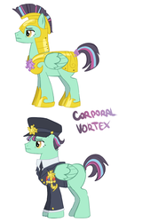 Size: 675x1000 | Tagged: safe, artist:corporalvortex, oc, oc:sky vortex, pegasus, pony, air force, armor, clothes, corporal, long sleeves, male, military, military uniform, pegasus oc, royal guard, royal guard armor, serious, serious face, show accurate, stallion, uniform, wonderbolt badge
