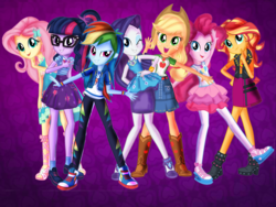 Size: 3000x2250 | Tagged: safe, applejack, fluttershy, pinkie pie, rainbow dash, rarity, sci-twi, sunset shimmer, twilight sparkle, equestria girls, g4, my little pony equestria girls: better together, clothes, converse, fluttershy boho dress, geode of fauna, geode of shielding, geode of sugar bombs, geode of super speed, geode of super strength, geode of telekinesis, high res, humane five, humane seven, humane six, magical geodes, rah rah skirt, rarity peplum dress, sci-twi skirt, shoes, skirt, sneakers