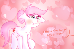 Size: 1800x1200 | Tagged: safe, artist:nevaylin, nurse redheart, earth pony, pony, g4, atg 2019, blushing, female, heart eyes, newbie artist training grounds, offscreen character, solo, standing, wingding eyes