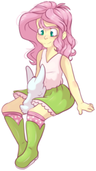 Size: 1588x2826 | Tagged: safe, artist:cutepencilcase, angel bunny, fluttershy, equestria girls, g4, duo