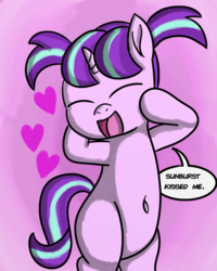 Size: 2400x3000 | Tagged: safe, artist:saburodaimando, starlight glimmer, pony, unicorn, g4, belly button, bipedal, cute, female, filly, filly starlight glimmer, glimmerbetes, high res, implied sunburst, missing cutie mark, newbie artist training grounds, shipping, straight, twitterpated, younger