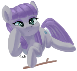 Size: 2790x2572 | Tagged: safe, artist:pucksterv, maud pie, earth pony, pony, g4, atg 2019, cheek squish, cute, female, high res, mare, maudabetes, newbie artist training grounds, prone, simple background, solo, squishy cheeks, stick, transparent background