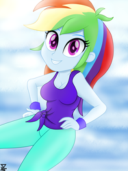 Size: 2000x2674 | Tagged: safe, artist:theretroart88, rainbow dash, equestria girls, g4, my little pony equestria girls: choose your own ending, wake up!, wake up!: rainbow dash, adorasexy, breasts, busty rainbow dash, cleavage, clothes, cute, female, high res, looking at you, sexy, smiling, solo, yoga