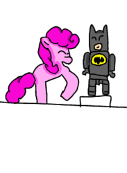 Size: 233x318 | Tagged: safe, pinkie pie, g4, batman, crossover, good advice, lego, lego batman, op is a duck, op is trying to start shit
