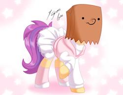 Size: 1280x990 | Tagged: safe, artist:shinta-girl, oc, oc only, oc:paper bag, earth pony, pony, abstract background, clothes, cute, dress, female, paper bag, solo