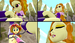 Size: 3861x2187 | Tagged: safe, artist:scalelover, edit, adagio dazzle, sunset shimmer, equestria girls, g4, 3d, breathing, female, fetish, giantess, high res, macro, open mouth, ponyville, pre sneeze, sneezing, sneezing fetish, source filmmaker