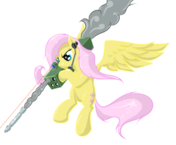 Size: 985x811 | Tagged: safe, artist:cyb3rwaste, fluttershy, pegasus, pony, g4, female, flying, laser sight, m202 flash, mare, rocket, rocket launcher, simple background, smoke, solo, transparent background, weapon