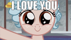 Size: 640x364 | Tagged: safe, edit, edited screencap, editor:undeadponysoldier, screencap, cozy glow, pegasus, pony, g4, school raze, chocolate with nuts, cozy glow is best facemaker, cozybetes, cute, female, filly, foal, i love you, logo, looking at you, male, meme, nick jr., patrick star, reference, smiling, spongebob squarepants, talking to viewer