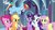 Size: 853x480 | Tagged: safe, screencap, applejack, fluttershy, pinkie pie, rainbow dash, rarity, spike, twilight sparkle, alicorn, dragon, earth pony, pegasus, pony, unicorn, g4, the beginning of the end, all new, canterlot, castle, discovery family logo, female, male, mane seven, mane six, mare, text, twilight sparkle (alicorn), winged spike, wings