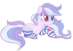 Size: 1280x906 | Tagged: safe, artist:magicdarkart, oc, oc only, earth pony, pony, base used, butt freckles, clothes, deviantart watermark, female, freckles, heterochromia, mare, obtrusive watermark, prone, simple background, socks, solo, striped socks, transparent background, watermark