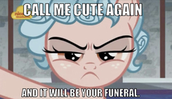Size: 634x364 | Tagged: safe, edit, edited screencap, editor:undeadponysoldier, screencap, cozy glow, pegasus, pony, g4, school raze, angry, caption, cozy glow is best facemaker, cozy glow is not amused, cozybetes, cute, death threat, edgy, female, filly, foal, freckles, i'm not cute, image macro, implied death, implied murder, logo, looking at you, madorable, nick jr., out of character, talking to viewer, text, threat, threatening