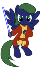 Size: 684x1169 | Tagged: safe, artist:amacuse, oc, oc:cayden tavers, pegasus, pony, floating, lightsaber, robes, star wars, weapon