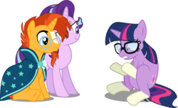 Size: 3352x2038 | Tagged: safe, artist:deratrox, artist:illumnious, artist:sketchmcreations, edit, editor:slayerbvc, vector edit, sci-twi, starlight glimmer, sunburst, twilight sparkle, pony, unicorn, equestria girls, equestria girls specials, g4, my little pony equestria girls: better together, my little pony equestria girls: spring breakdown, clothes, coat markings, equestria girls ponified, female, glasses, high res, looking down, male, mare, ponies wearing sunburst's socks, ponified, robe, simple background, sitting, sockless sunburst, socks (coat markings), stallion, sunburst's cloak, sunburst's glasses, transparent background, trio, unicorn sci-twi, vector