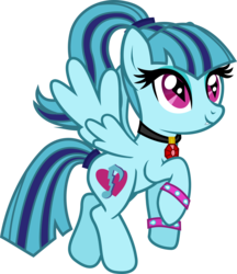 Size: 819x949 | Tagged: safe, artist:lightningbolt, derpibooru exclusive, sonata dusk, pegasus, pony, equestria girls, g4, rainbow rocks, .svg available, disguise, disguised siren, equestria girls ponified, eyeshadow, fangs, female, flying, gem, jewelry, looking up, makeup, mare, necklace, ponified, ponytail, show accurate, simple background, siren gem, slit pupils, solo, spiked wristband, spread wings, svg, tail band, transparent background, vector, wings, wristband
