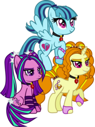 Size: 1275x1698 | Tagged: safe, artist:lightningbolt, derpibooru exclusive, adagio dazzle, aria blaze, sonata dusk, earth pony, pegasus, pony, unicorn, equestria girls, g4, my little pony equestria girls: rainbow rocks, .svg available, angry, clothes, disguise, disguised siren, equestria girls ponified, eyeshadow, fangs, female, fingerless gloves, flying, frown, gem, gloves, headband, horn, jewelry, looking up, makeup, mare, necklace, pigtails, ponified, ponytail, raised hoof, show accurate, simple background, siren gem, sitting, slit pupils, smug, smugio dazzle, spiked wristband, spread wings, standing, svg, tail band, the dazzlings, transparent background, trio, vector, wings, wristband